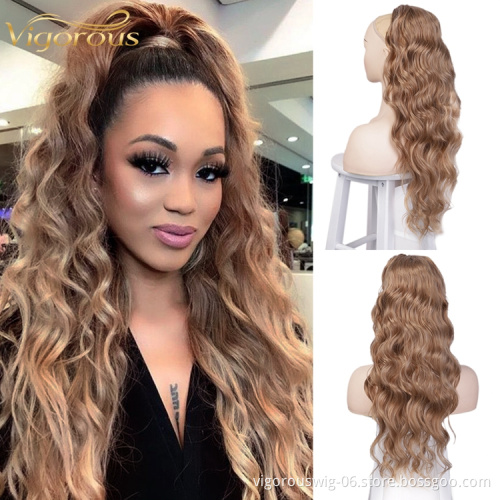 Cheapest Wholesale 100% Body Wave Synthetic Drawstring Hairpiece For Black Women Elastic Band Ponytail Hair Extensions